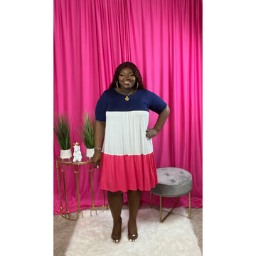 3 Block Tunic Dress (Pink)